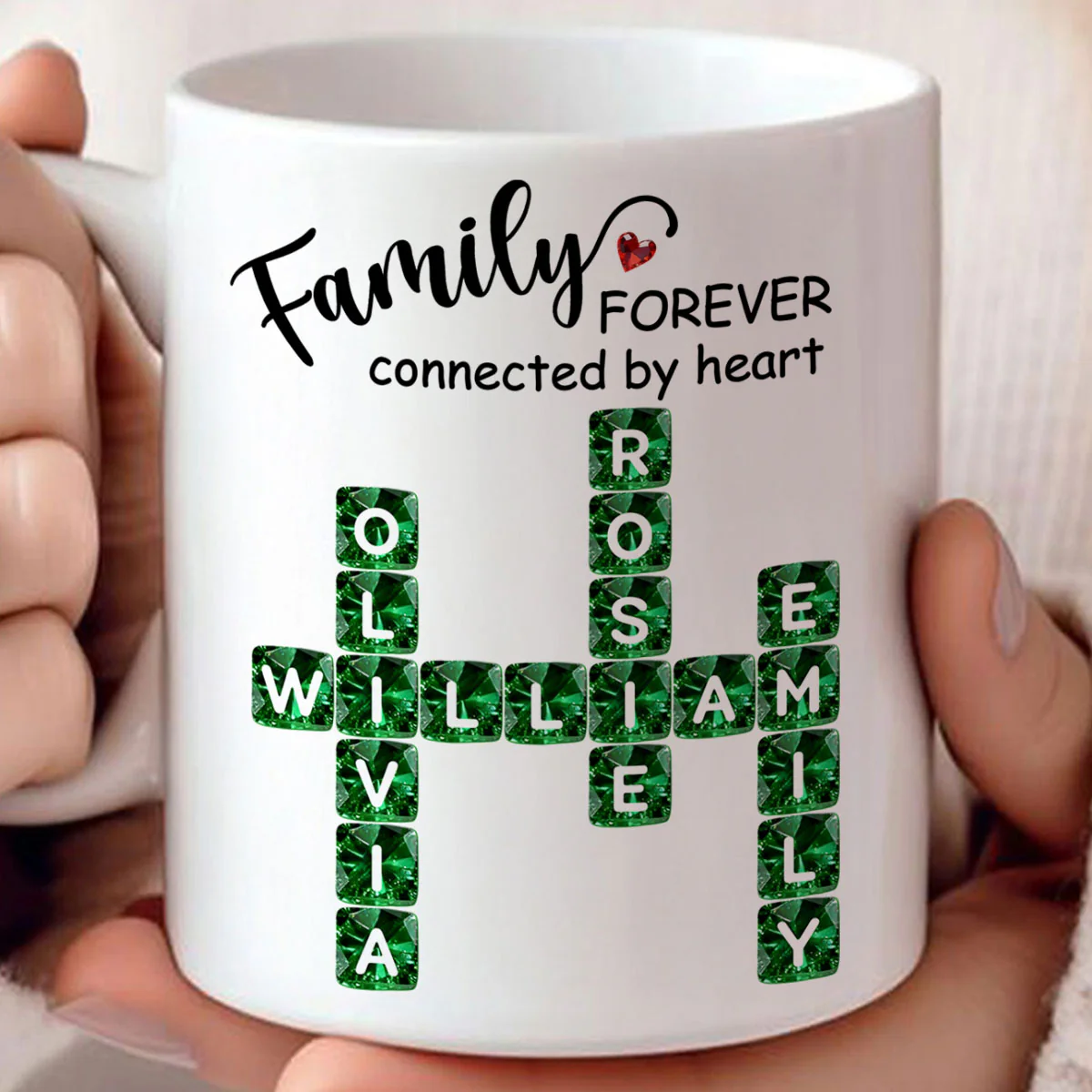 Family Forever Connected by Heart 3D Crystal Crossword - Personalized Mug - Sentimental Gift for for Loved Ones - Image 9
