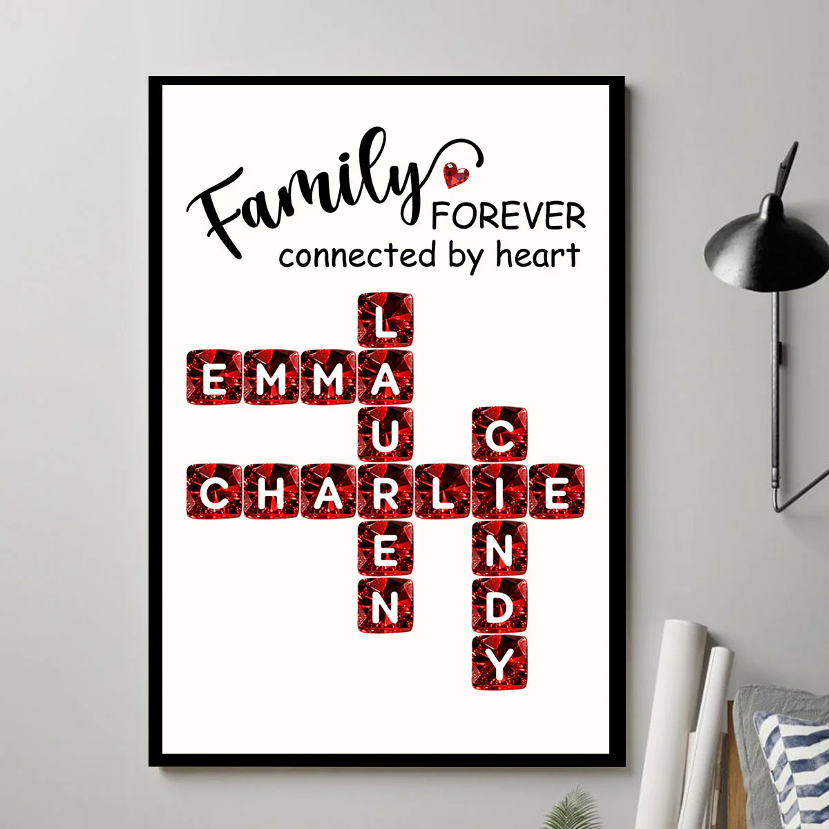 Family Forever Connected by Heart 3D Crystal Crossword - Personalized Poster - Sentimental Gift for for Loved Ones