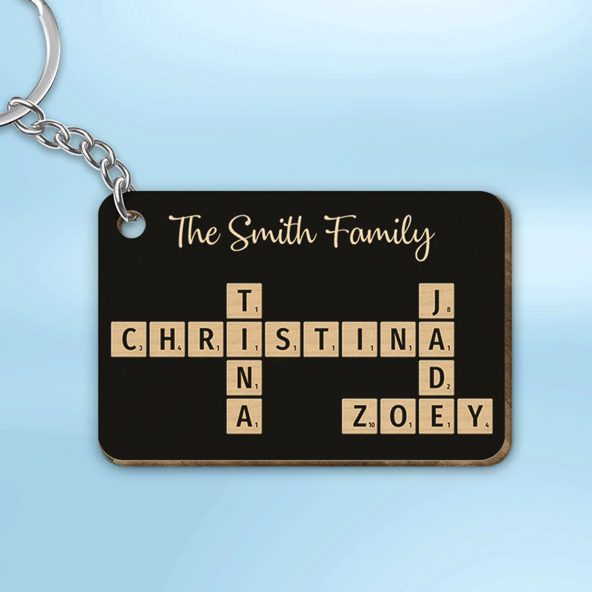 Family Forever Linked Together Crossword Puzzle Art Personalized Wooden Keychain, Christmas Gift For Brothers, Sisters, Siblings, Family - Image 2