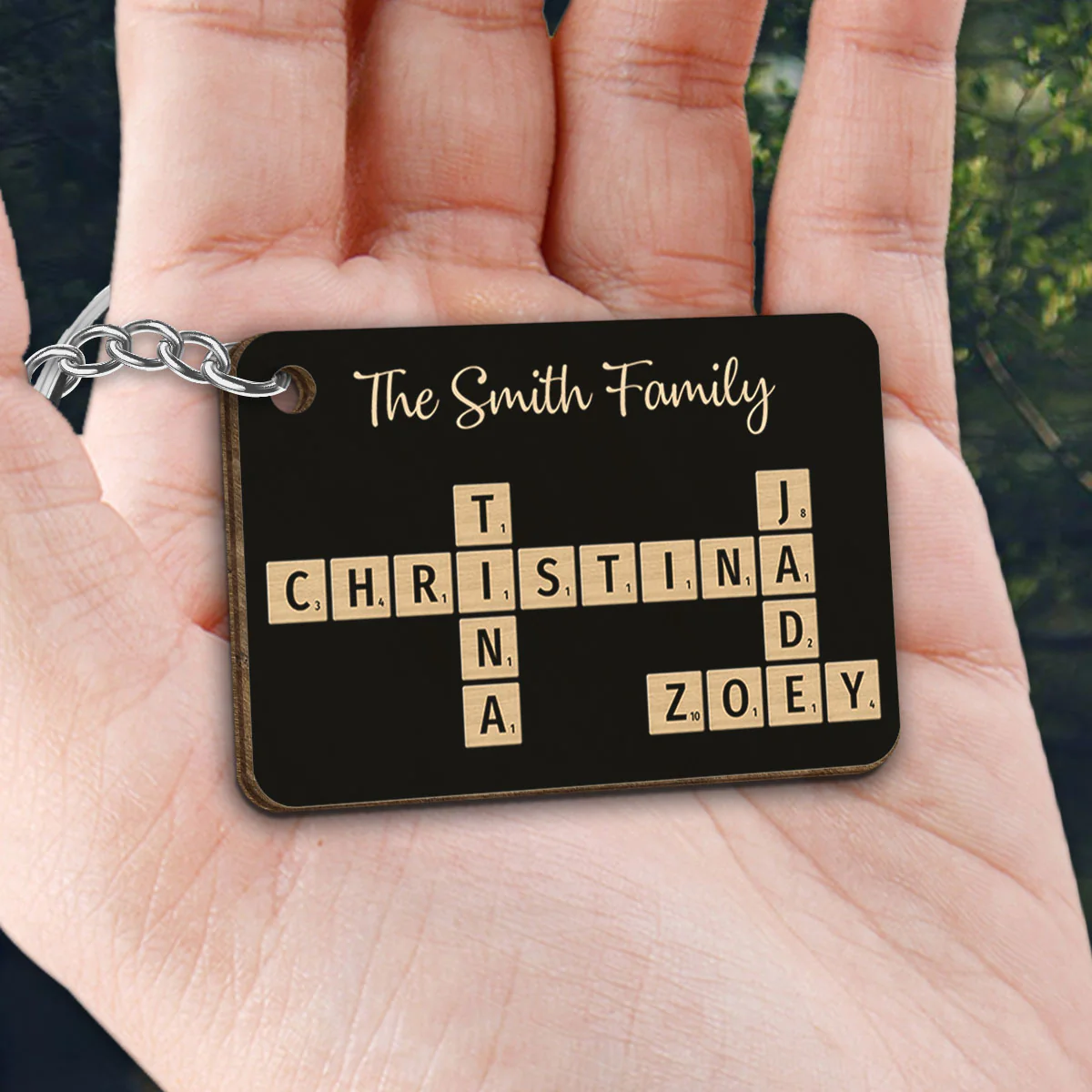 Family Forever Linked Together Crossword Puzzle Art Personalized Wooden Keychain, Christmas Gift For Brothers, Sisters, Siblings, Family - Image 4