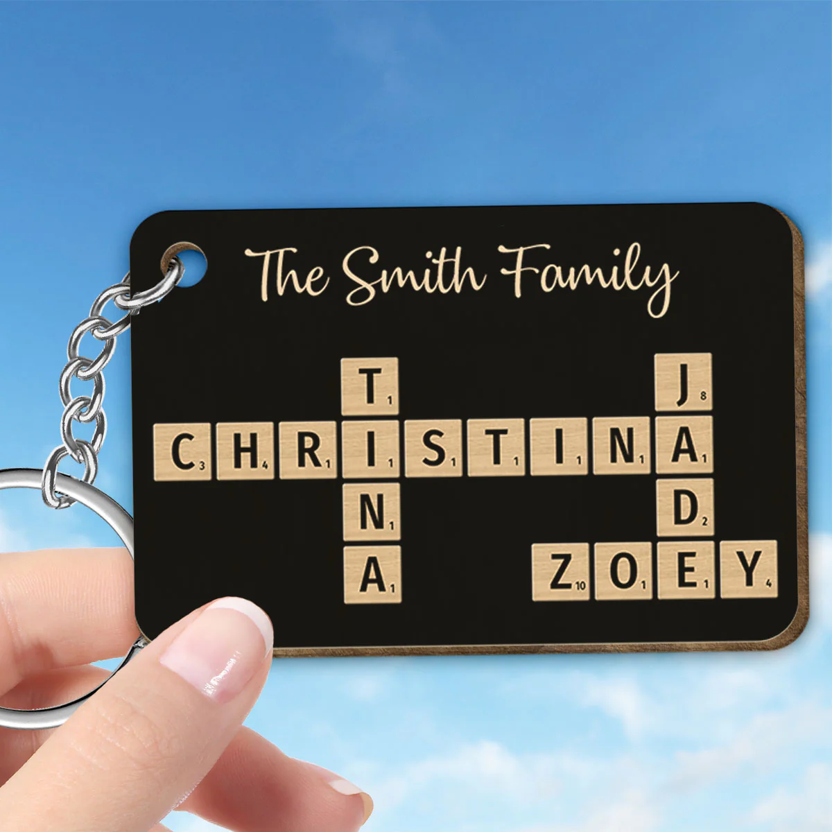 Family Forever Linked Together Crossword Puzzle Art Personalized Wooden Keychain, Christmas Gift For Brothers, Sisters, Siblings, Family - Image 5