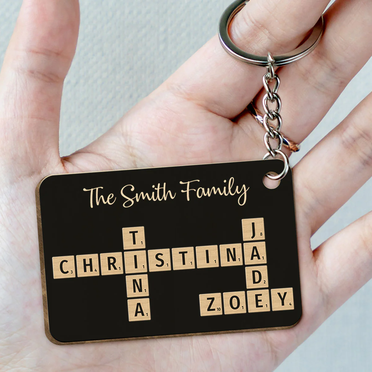 Family Forever Linked Together Crossword Puzzle Art Personalized Wooden Keychain, Christmas Gift For Brothers, Sisters, Siblings, Family - Image 6