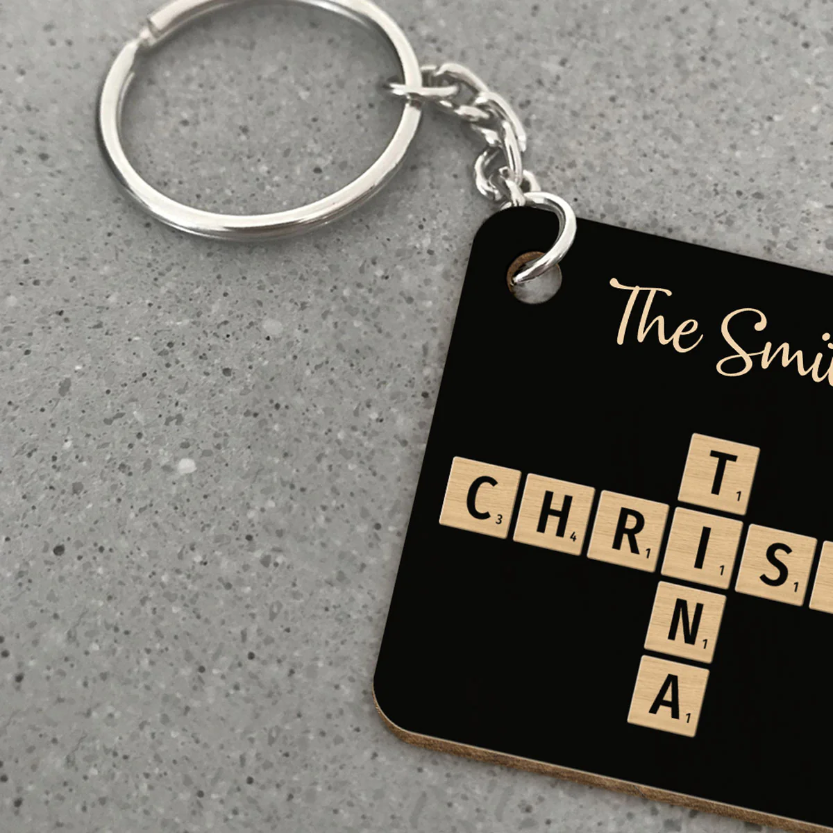 Family Forever Linked Together Crossword Puzzle Art Personalized Wooden Keychain, Christmas Gift For Brothers, Sisters, Siblings, Family - Image 7
