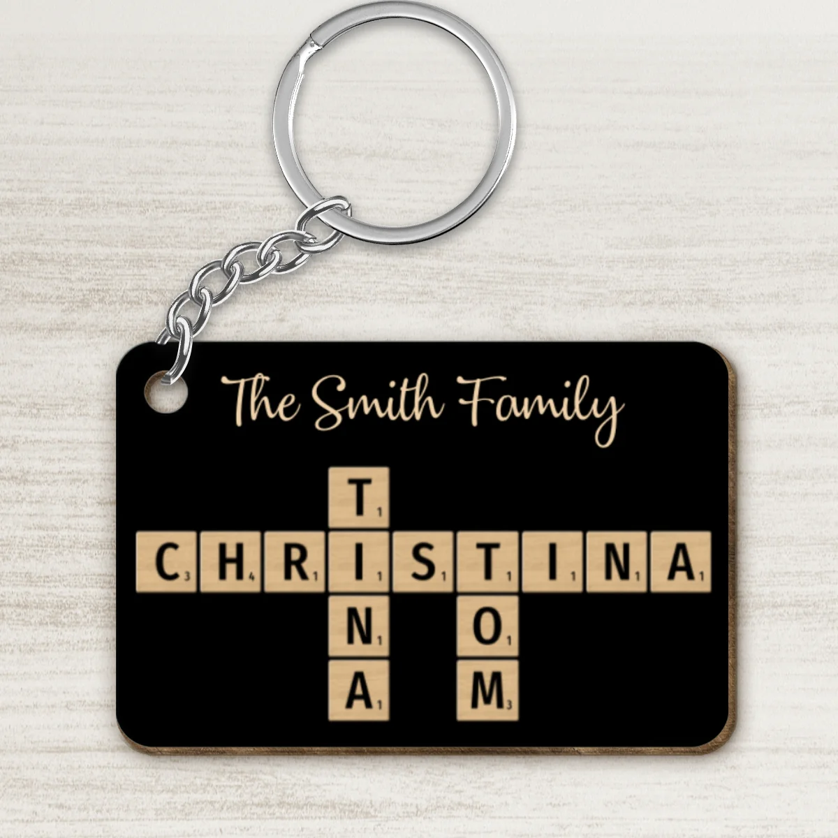 Family Forever Linked Together Crossword Puzzle Art Personalized Wooden Keychain, Christmas Gift For Brothers, Sisters, Siblings, Family - Image 9