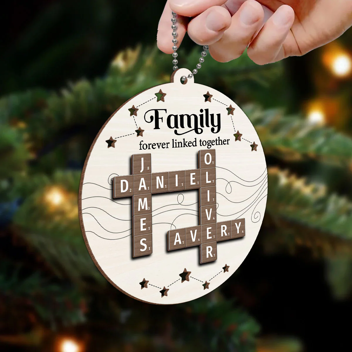 Family Forever Linked Together Puzzle Crossword Personalized 2-Layer Wooden Ornament, Christmas Gift For Family - Image 5