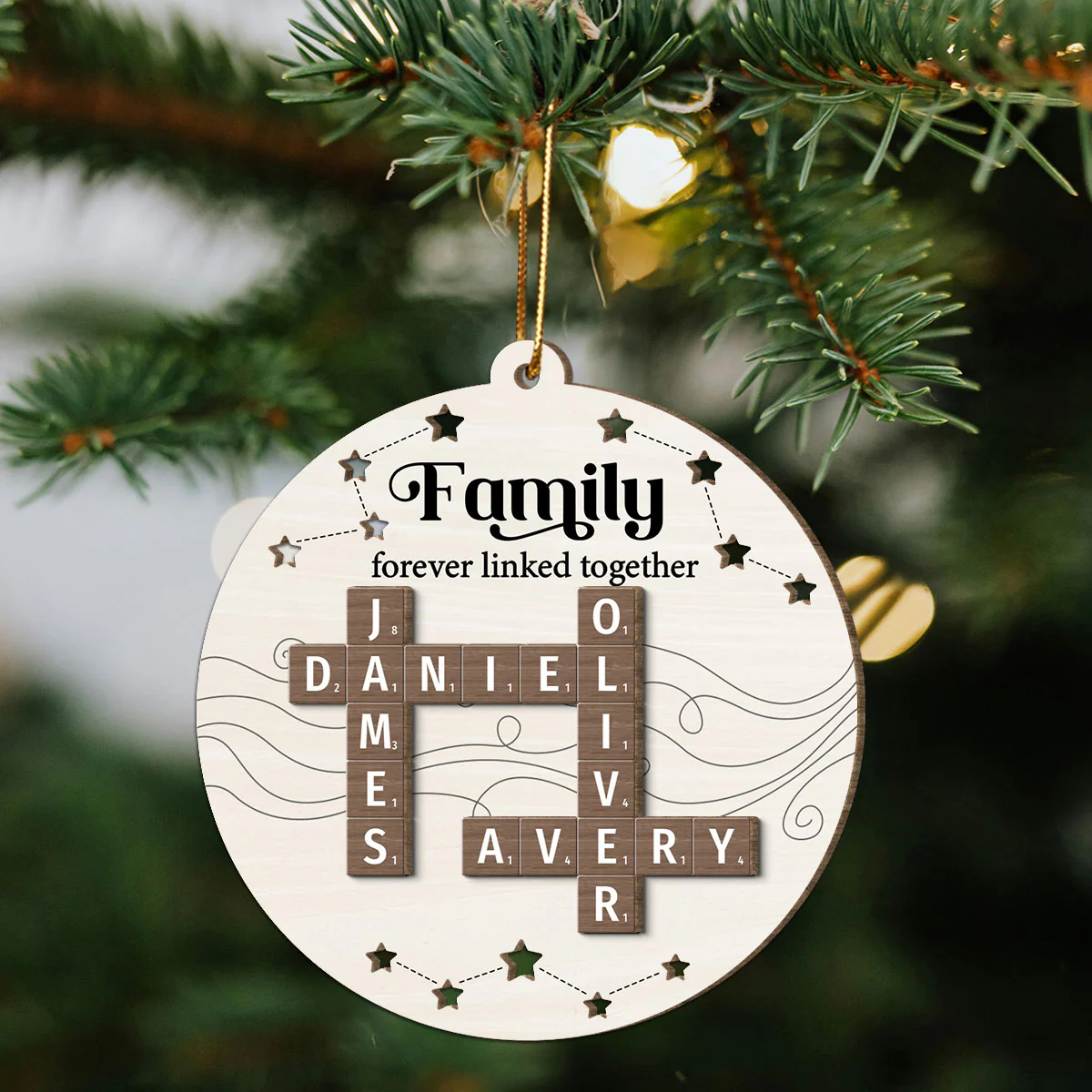 Family Forever Linked Together Puzzle Crossword Personalized 2-Layer Wooden Ornament, Christmas Gift For Family - Image 6