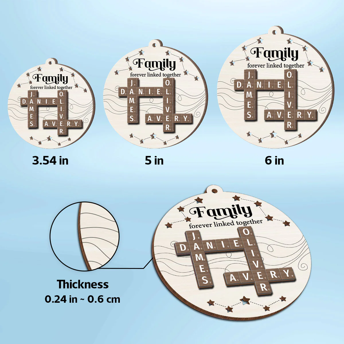 Family Forever Linked Together Puzzle Crossword Personalized 2-Layer Wooden Ornament, Christmas Gift For Family - Image 7