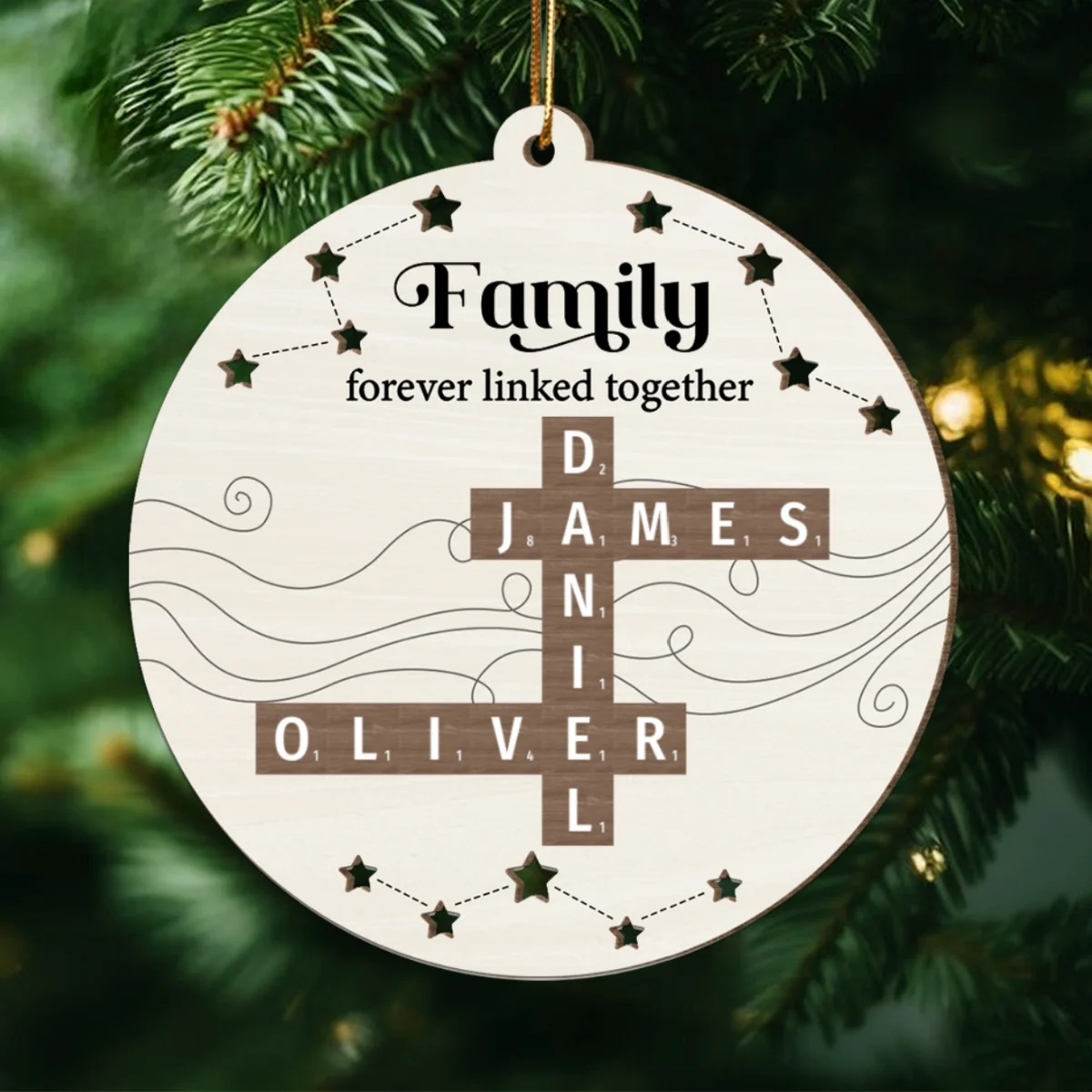 Family Forever Linked Together Puzzle Crossword Personalized 2-Layer Wooden Ornament, Christmas Gift For Family - Image 9