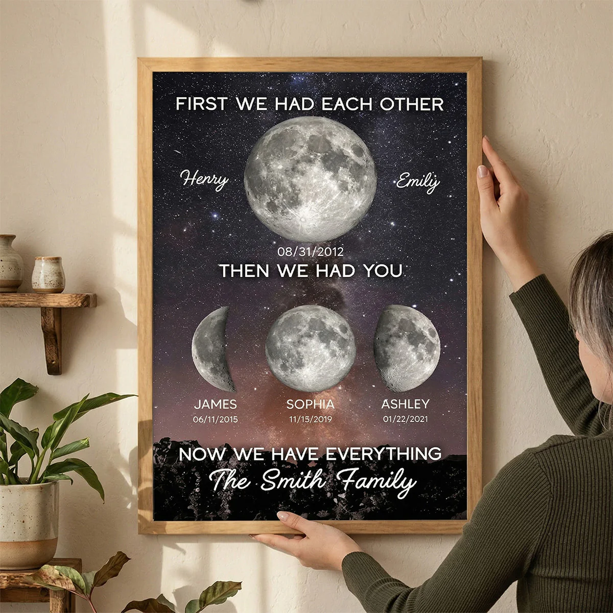 Family Forever Love We Have Everything Custom Birth Moon Phase - Personalized Poster - Gift For Mom, Dad - Image 3