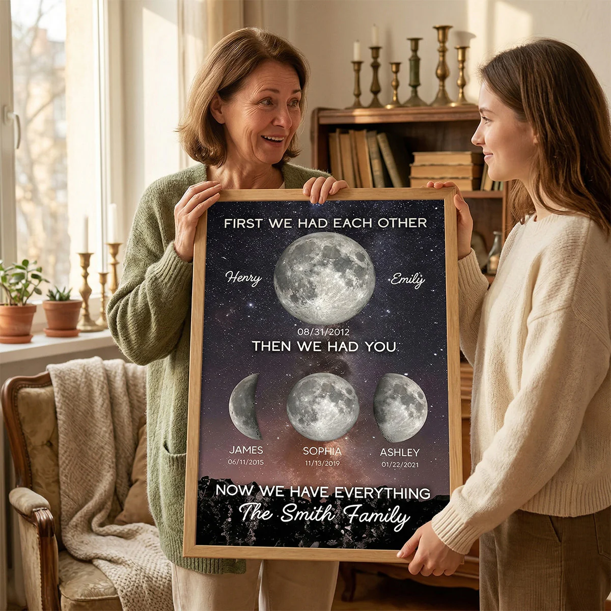 Family Forever Love We Have Everything Custom Birth Moon Phase - Personalized Poster - Gift For Mom, Dad - Image 4