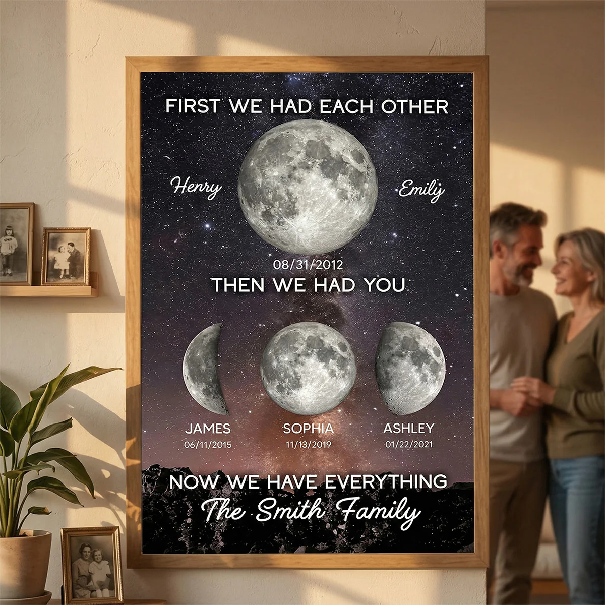 Family Forever Love We Have Everything Custom Birth Moon Phase - Personalized Poster - Gift For Mom, Dad - Image 5
