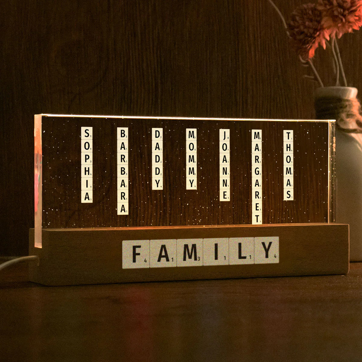 Family Friends Grandma Puzzle Words Personalized Acrylic Block LED Night Light - Image 5