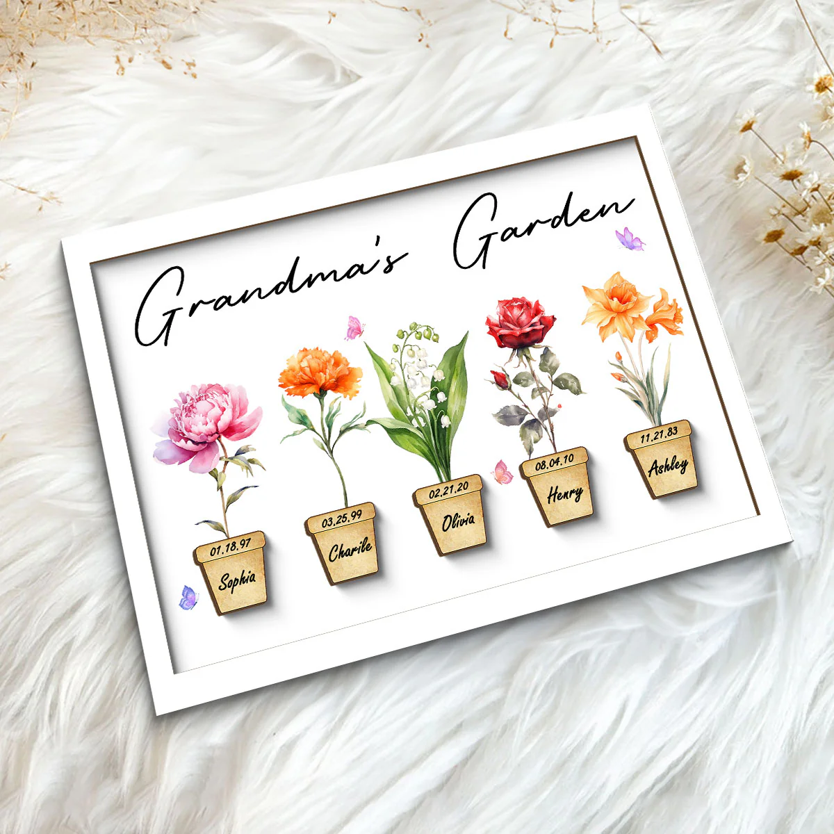 Family Grandma Garden Flower Pot Beautiful Birth Month Flowers Personalized 2-Layer Wooden Plaque - Image 5