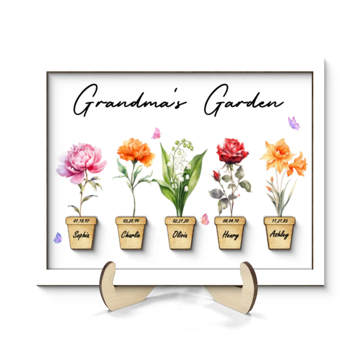 Family Grandma Garden Flower Pot Beautiful Birth Month Flowers Personalized 2-Layer Wooden Plaque - Image 8