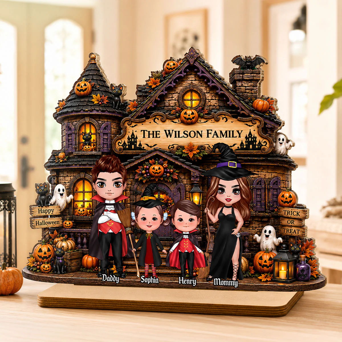 Family Haunted House Trick or Treat - Personalized 2-Layered Wooden Plaque - Halloween Gothic Home Sign - Image 8