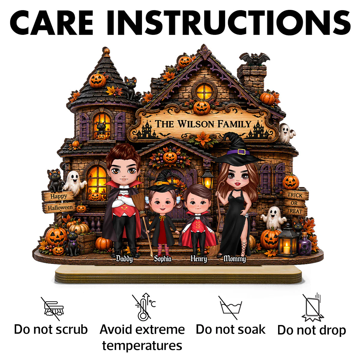 Family Haunted House Trick or Treat - Personalized 2-Layered Wooden Plaque - Halloween Gothic Home Sign - Image 9