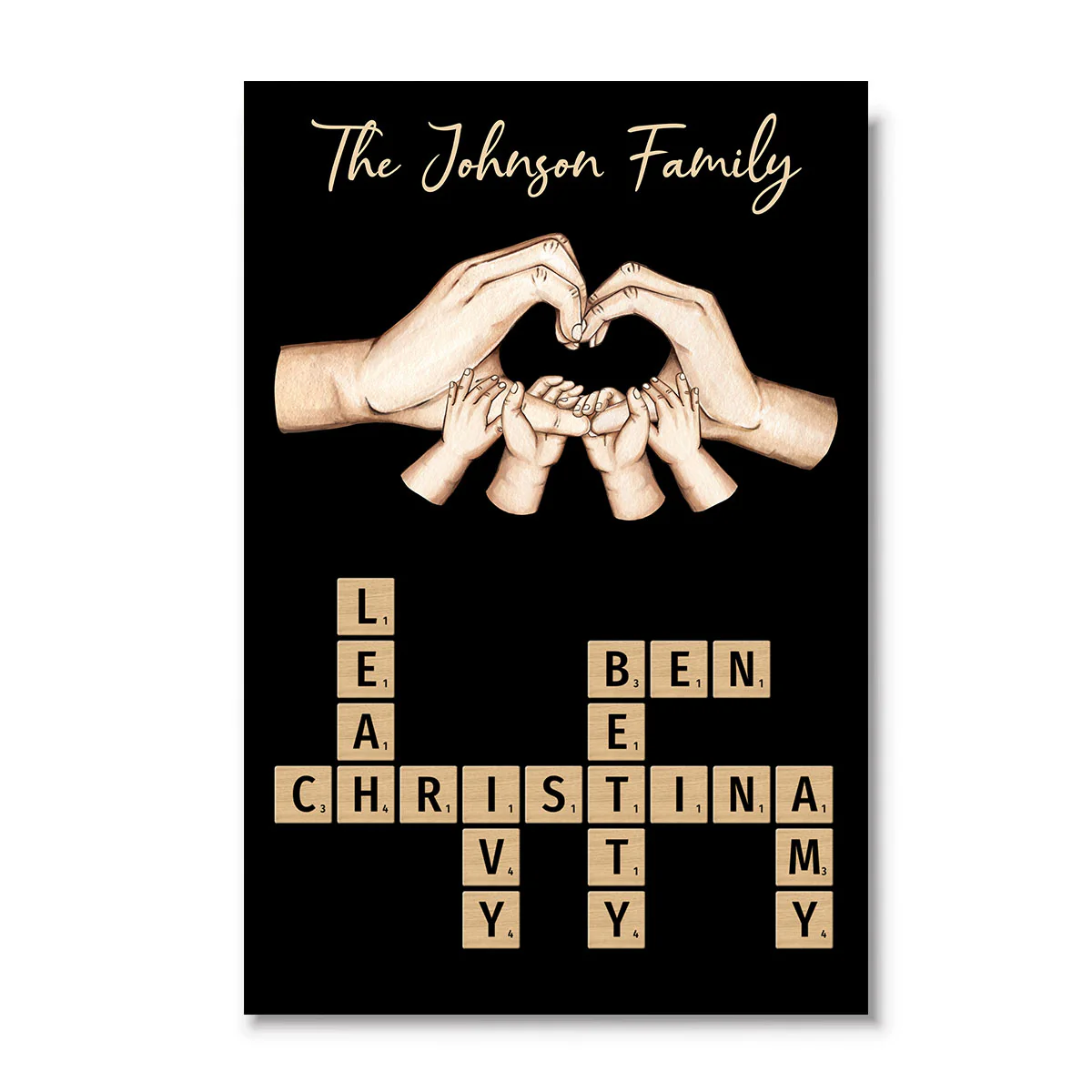 Family Heart Hands Crossword Puzzle Art Home Decor Personalized Poster - Image 2