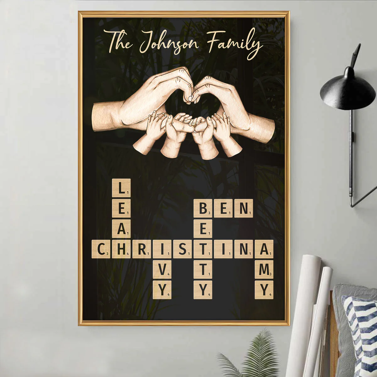 Family Heart Hands Crossword Puzzle Art Home Decor Personalized Poster - Image 4