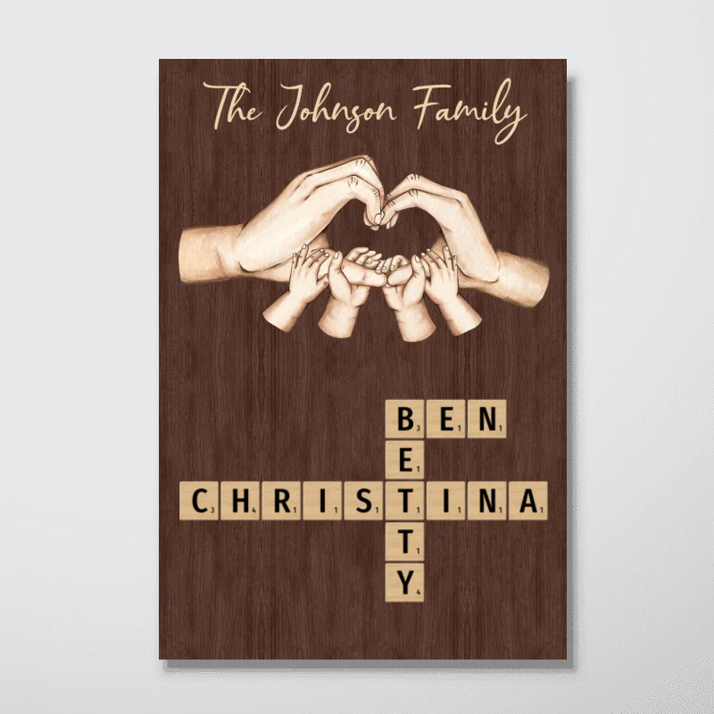 Family Heart Hands Crossword Puzzle Art Home Decor Personalized Poster - Image 7