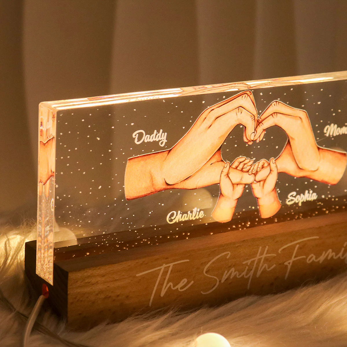Family Heart Hands Gift Father's Day Gift Personalized Acrylic LED Night Light - Image 2