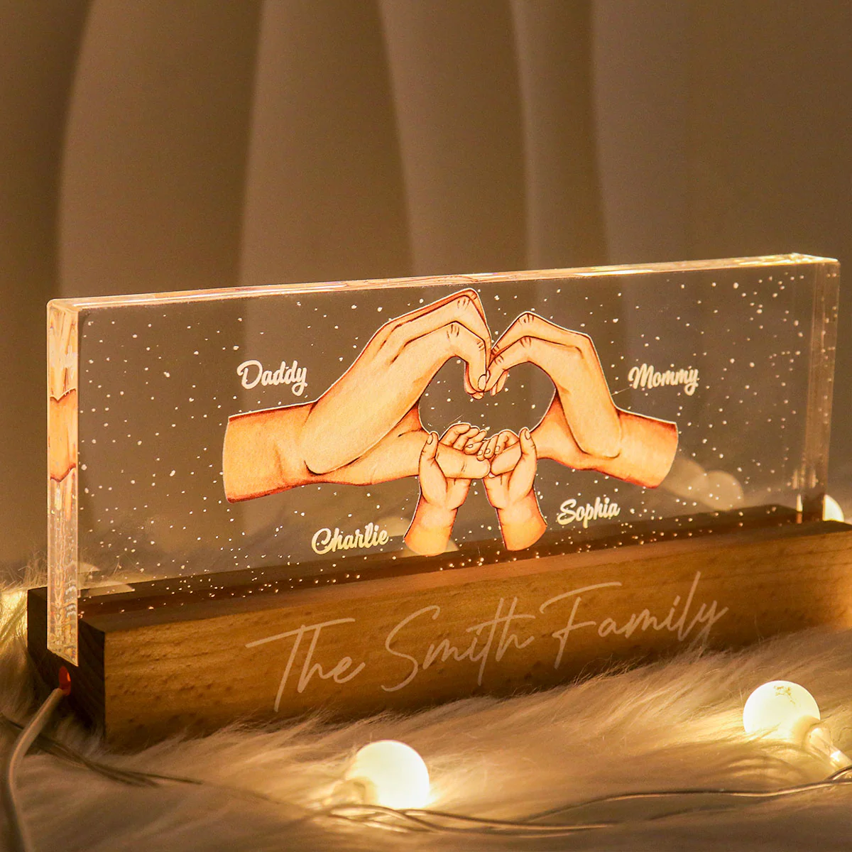 Family Heart Hands Gift Father's Day Gift Personalized Acrylic LED Night Light - Image 3
