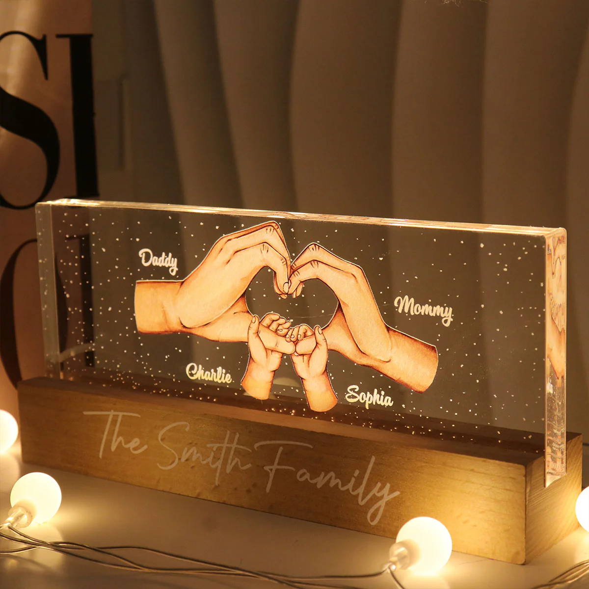 Family Heart Hands Gift Father's Day Gift Personalized Acrylic LED Night Light - Image 4