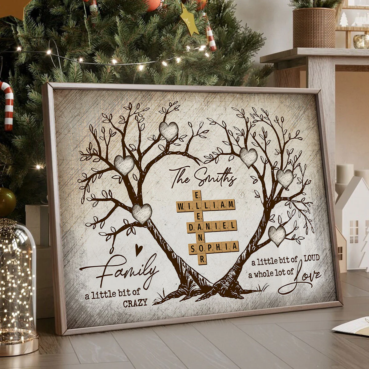 Family Heart Tree Crossword Puzzle - Created In A Moment, Treasured Forever - Personalized Poster - Gift For Family, For Husband, Wife