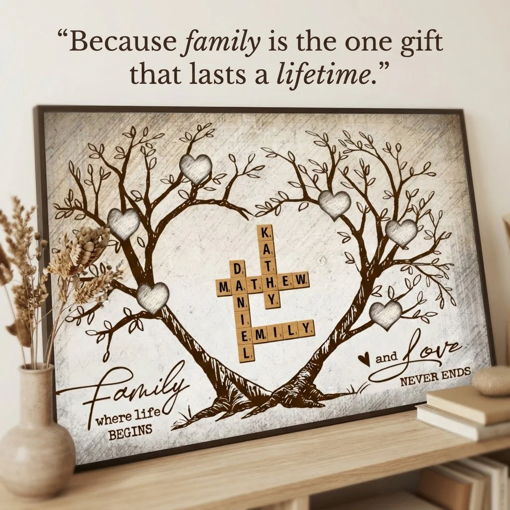 Family Heart Tree Crossword Puzzle - Created In A Moment, Treasured Forever - Personalized Poster - Gift For Family, For Husband, Wife - Image 6