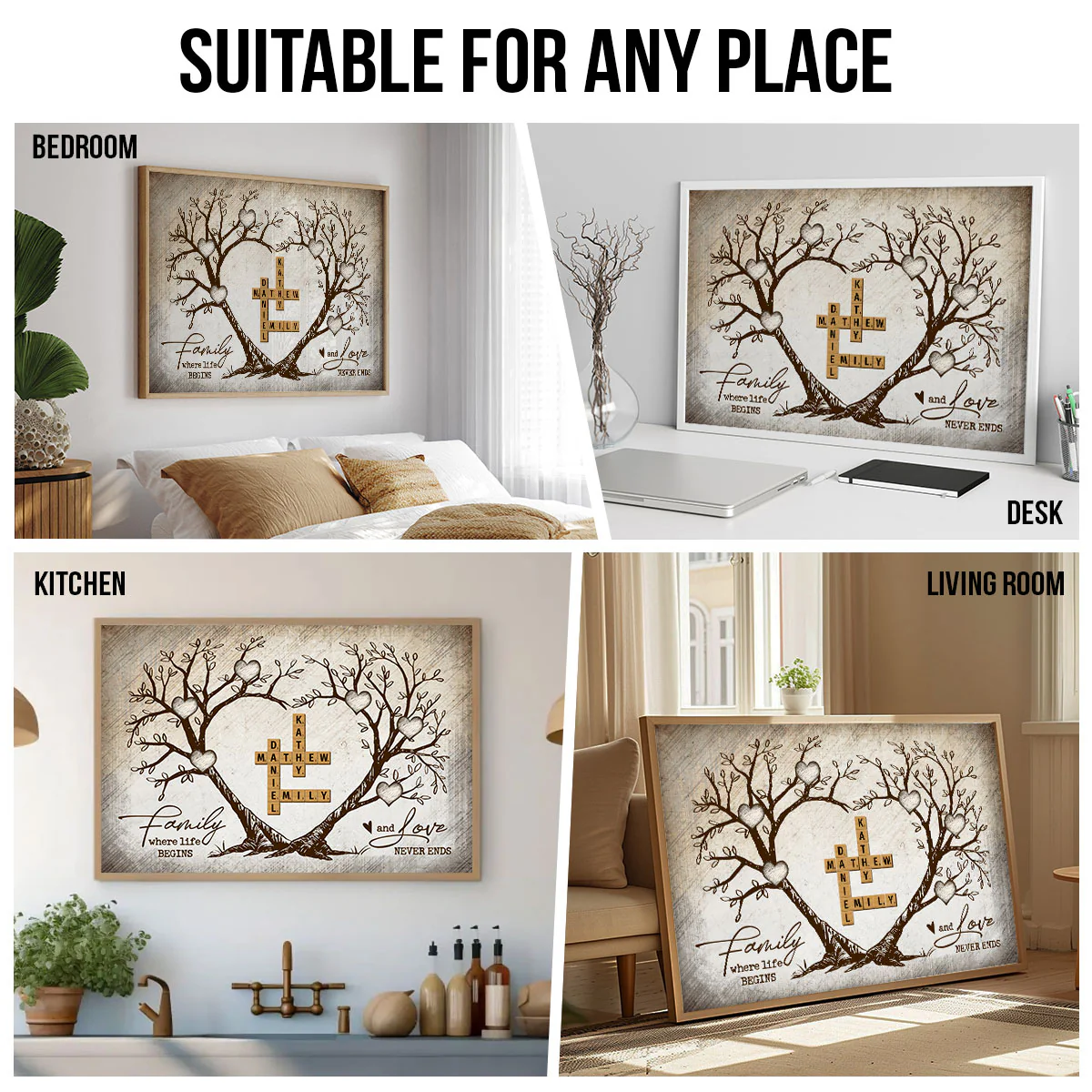 Family Heart Tree Crossword Puzzle - Created In A Moment, Treasured Forever - Personalized Poster - Gift For Family, For Husband, Wife - Image 8