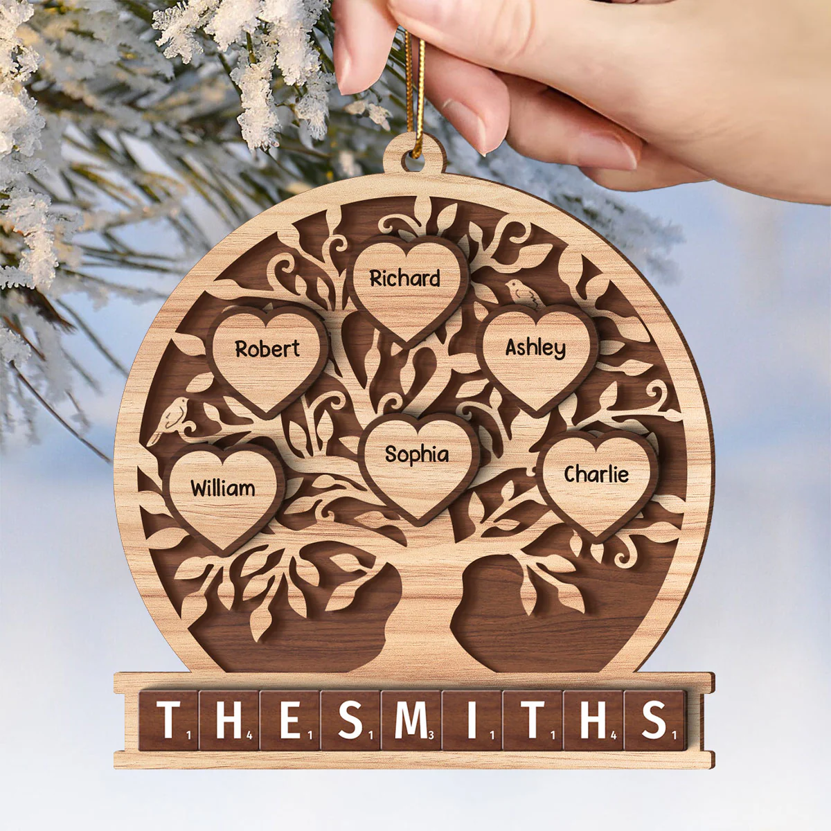 Family Heart Tree Of Life 2-Layered Wooden Ornament, Personalized Family Crossword 2-Layered Wooden Ornament - Image 4