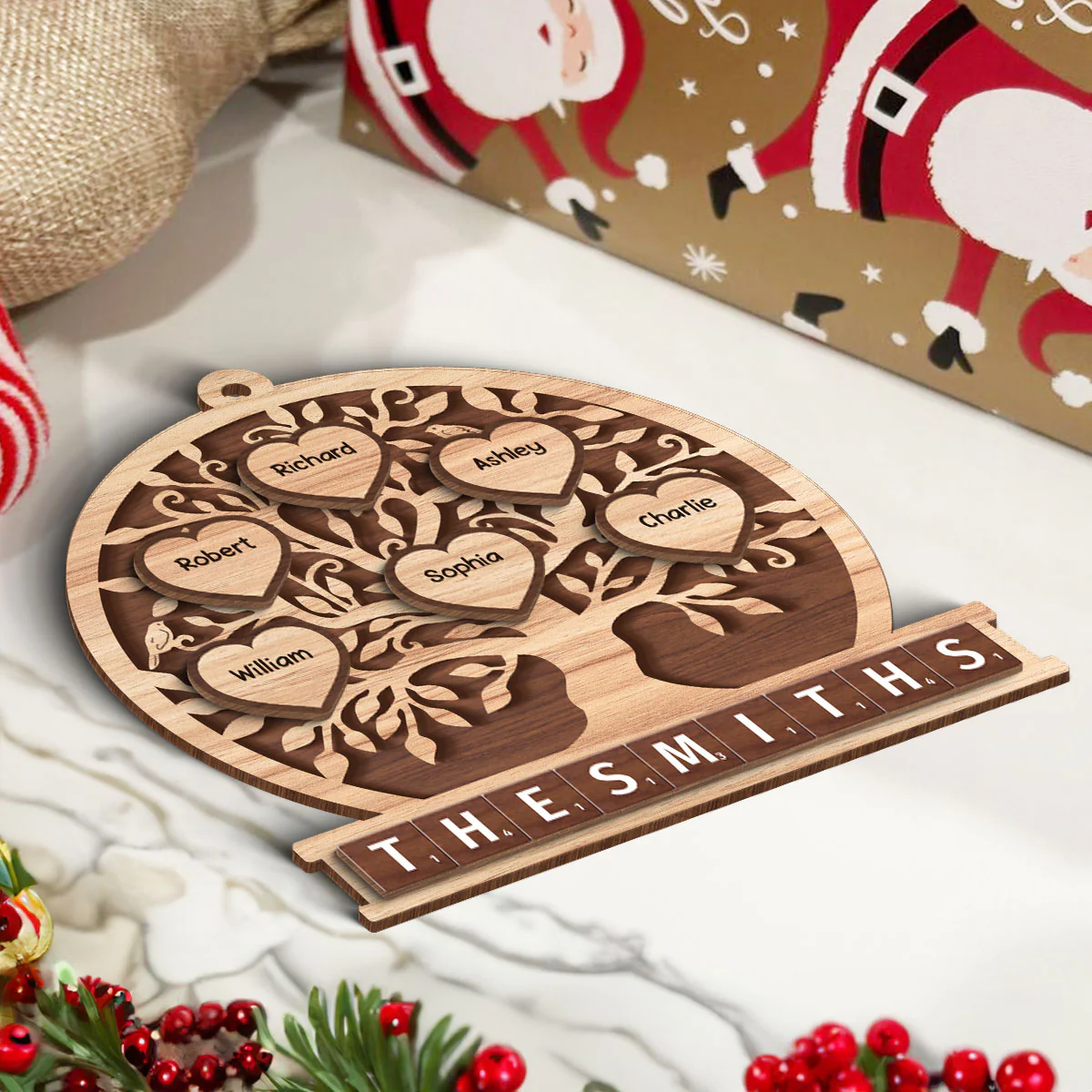 Family Heart Tree Of Life 2-Layered Wooden Ornament, Personalized Family Crossword 2-Layered Wooden Ornament - Image 5
