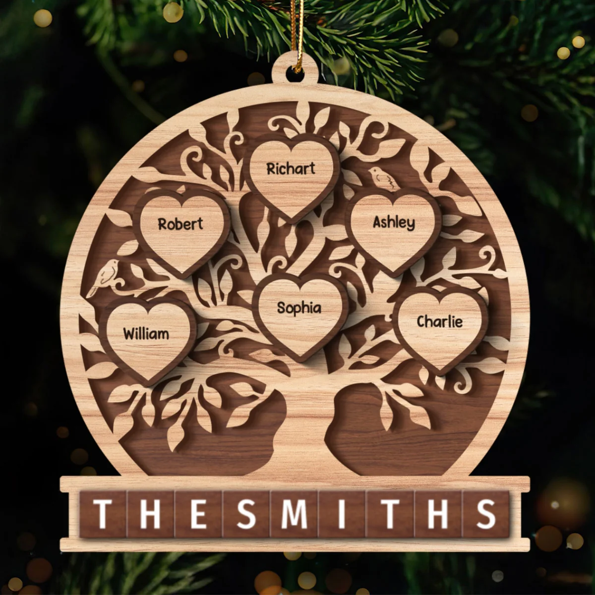 Family Heart Tree Of Life 2-Layered Wooden Ornament, Personalized Family Crossword 2-Layered Wooden Ornament - Image 8