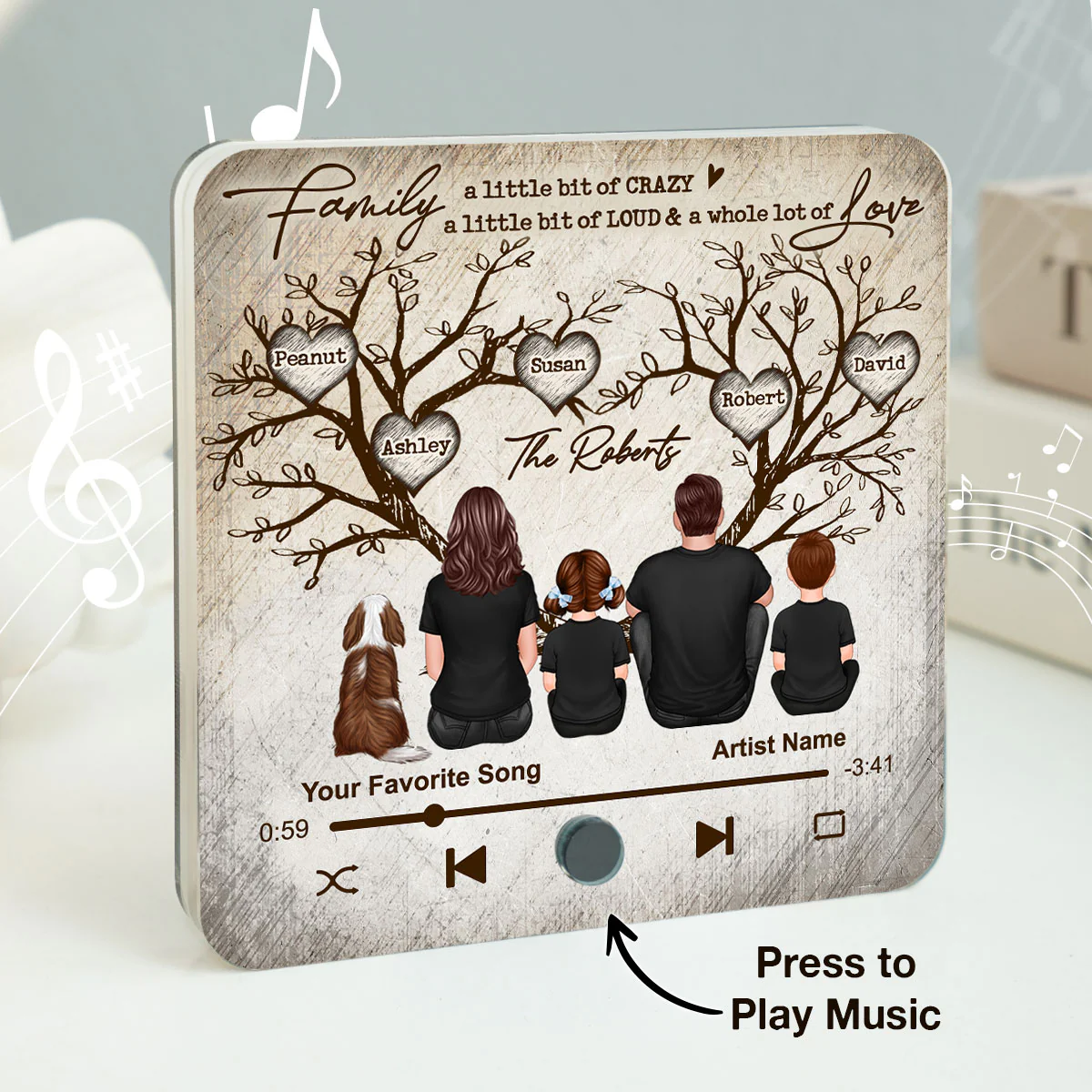 Family Heart Tree Sitting Personalized Music Fridge Magnet, Home Decoration, Anniversary Gift For Family, Gift For Husband, Wife - Image 2