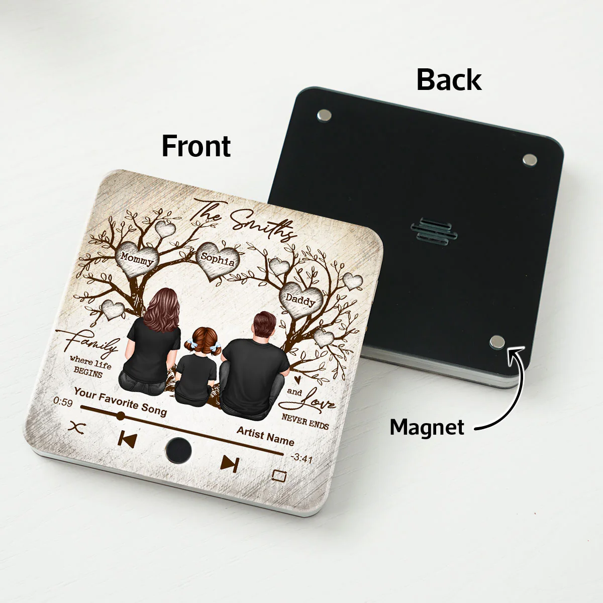 Family Heart Tree Sitting Personalized Music Fridge Magnet, Home Decoration, Anniversary Gift For Family, Gift For Husband, Wife - Image 3