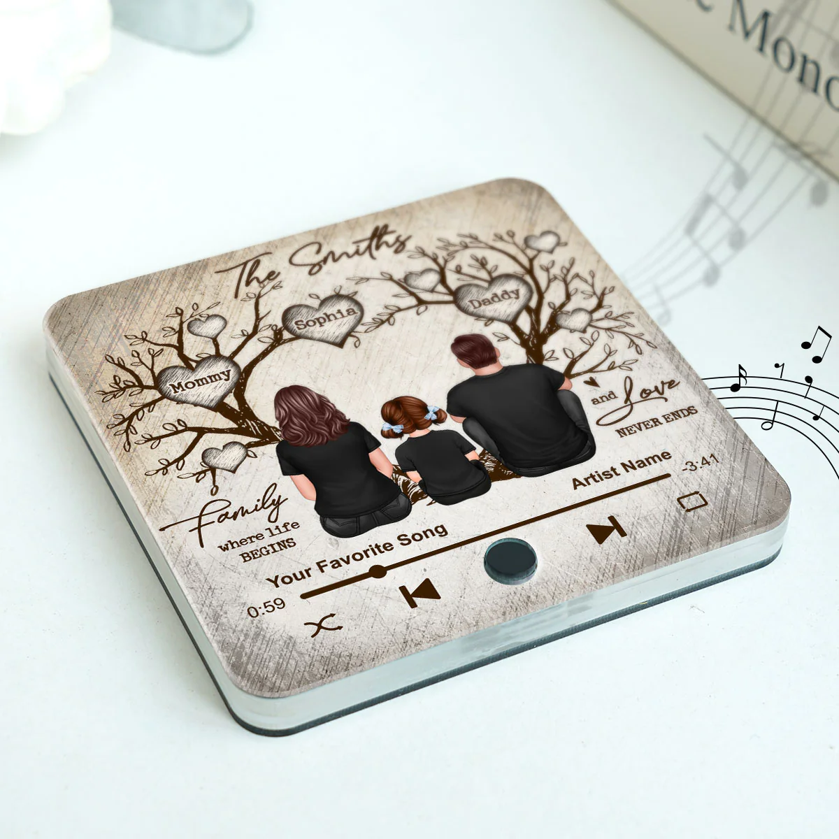 Family Heart Tree Sitting Personalized Music Fridge Magnet, Home Decoration, Anniversary Gift For Family, Gift For Husband, Wife - Image 4