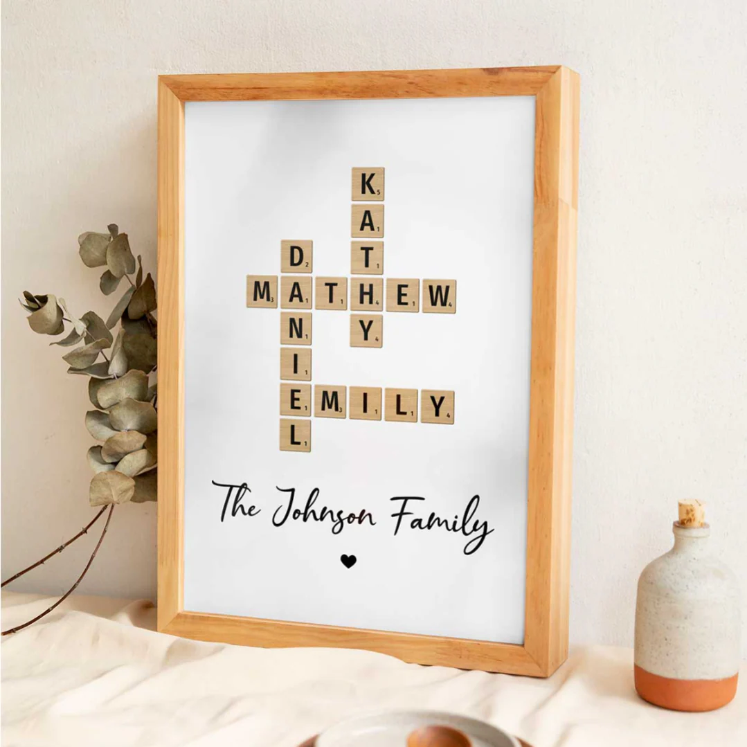 Family Crossword Art - Created In A Moment, Treasured Forever - Personalized Physical and Digital Poster