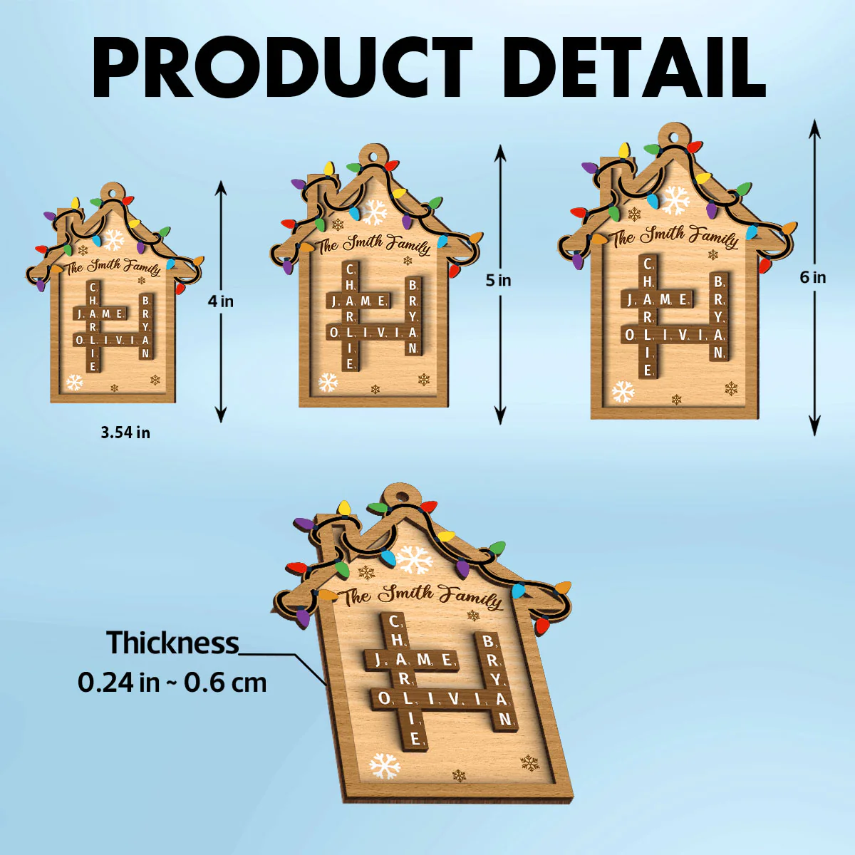 Family House Crossword Puzzle Personalized Wooden Ornament, Christmas Gift for Husband Wife Daughter Son - Image 6
