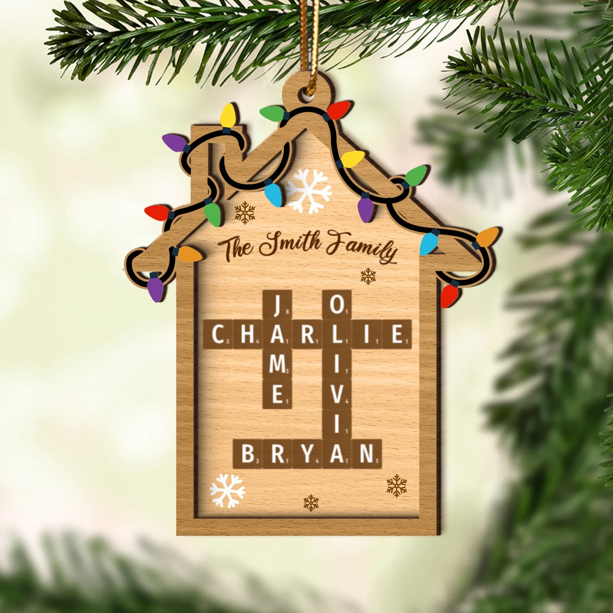 Family House Crossword Puzzle Personalized Wooden Ornament, Christmas Gift for Husband Wife Daughter Son - Image 8