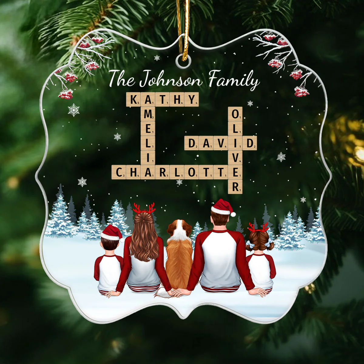 Family In Snow Crossword Puzzle Art Personalized Acrylic Ornament