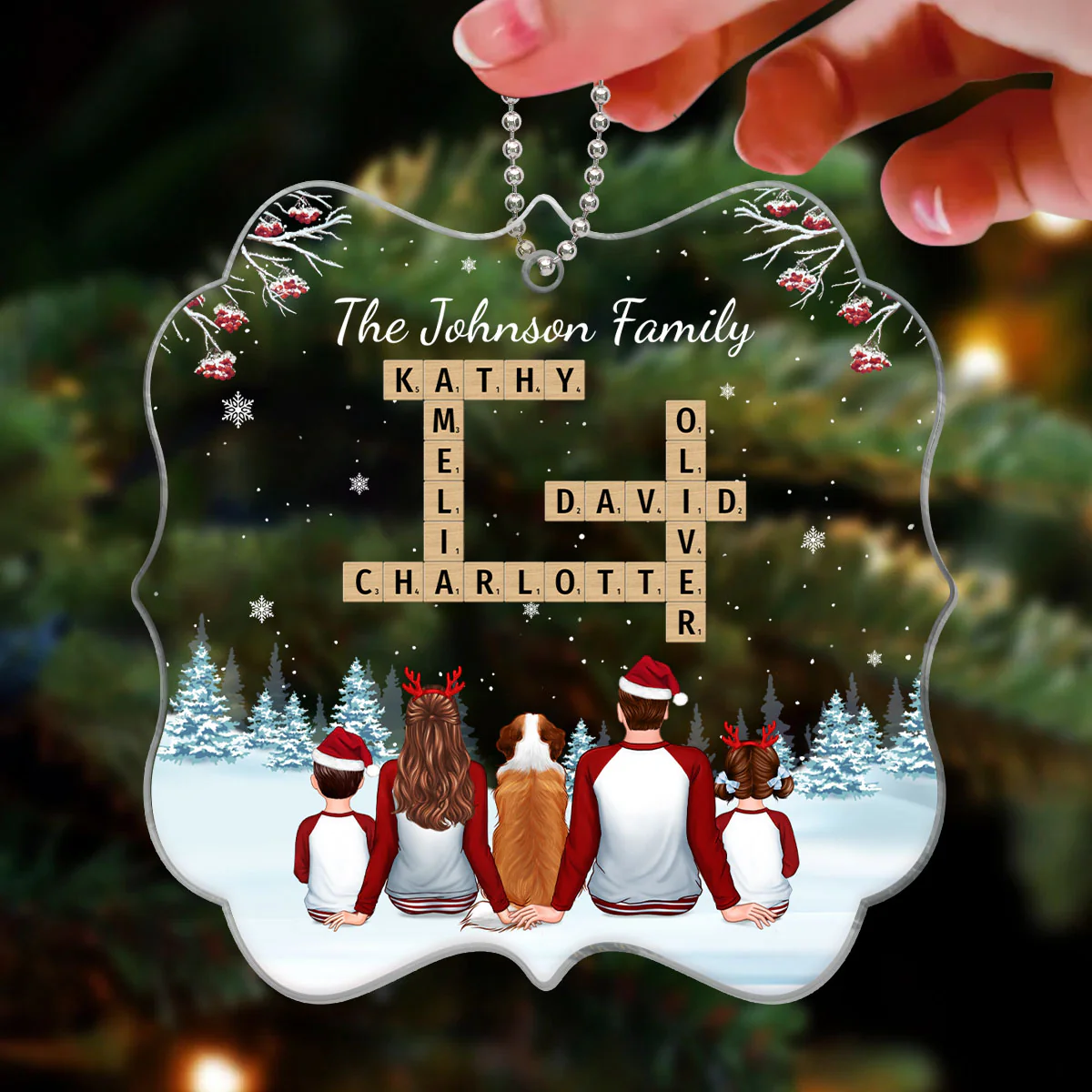 Family In Snow Crossword Puzzle Art Personalized Acrylic Ornament - Image 3