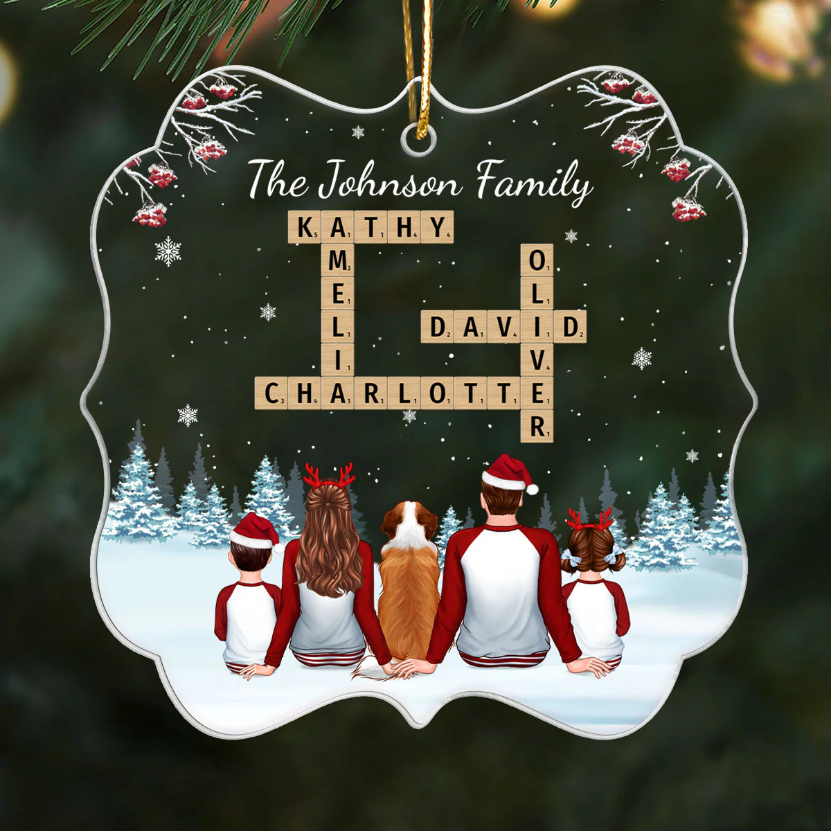 Family In Snow Crossword Puzzle Art Personalized Acrylic Ornament - Image 4