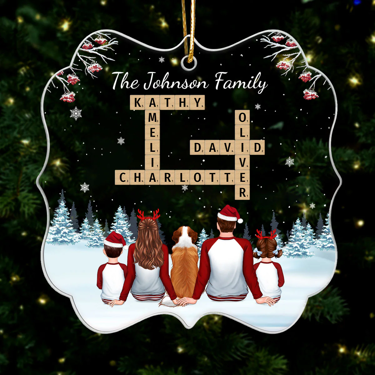 Family In Snow Crossword Puzzle Art Personalized Acrylic Ornament - Image 5