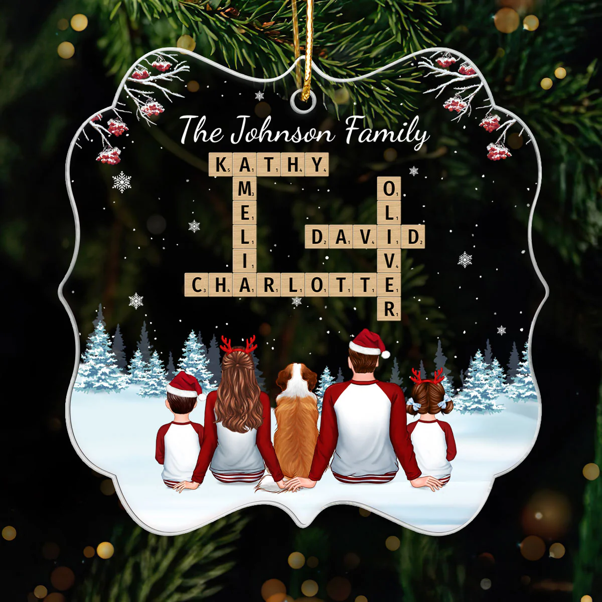 Family In Snow Crossword Puzzle Art Personalized Acrylic Ornament - Image 6