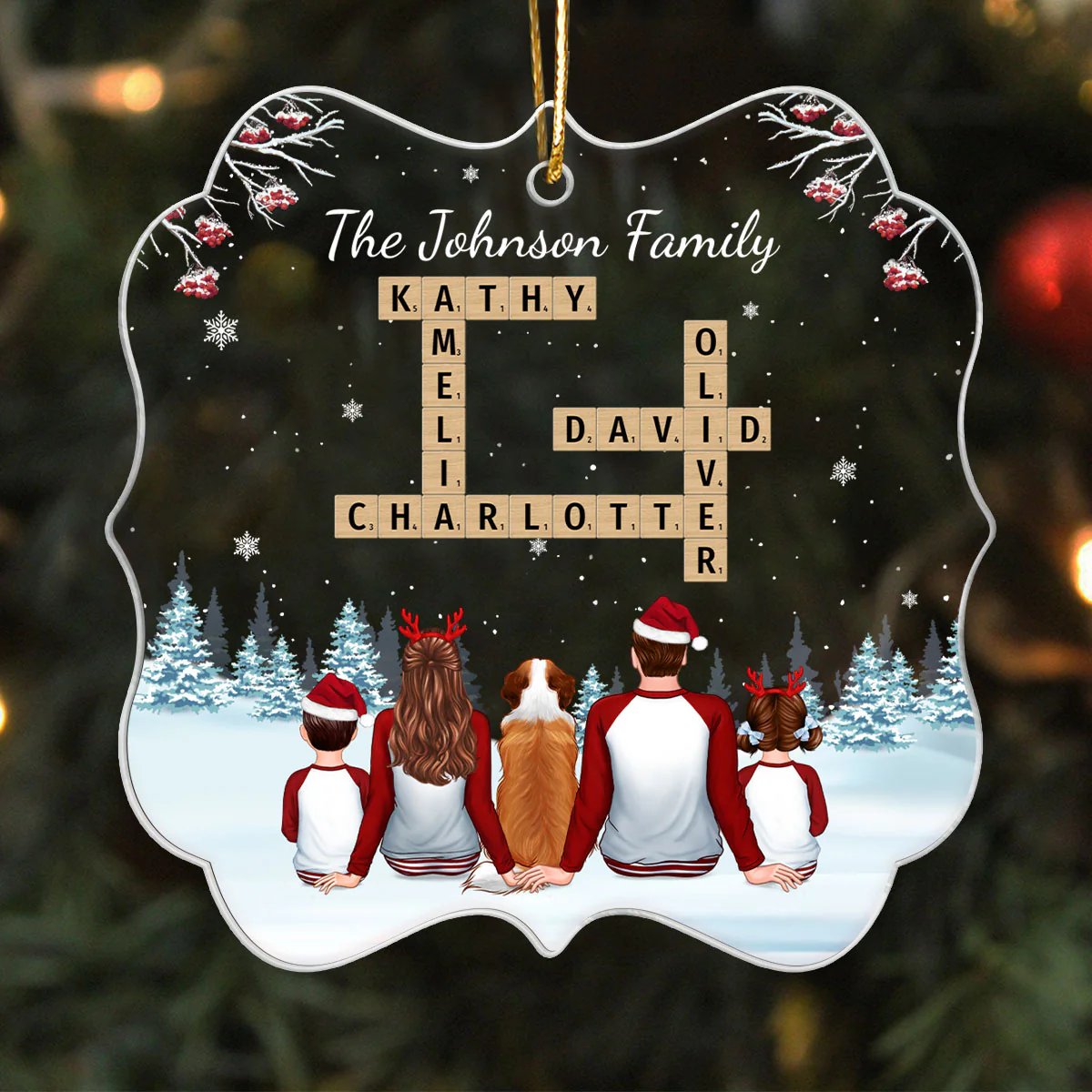 Family In Snow Crossword Puzzle Art Personalized Acrylic Ornament - Image 7