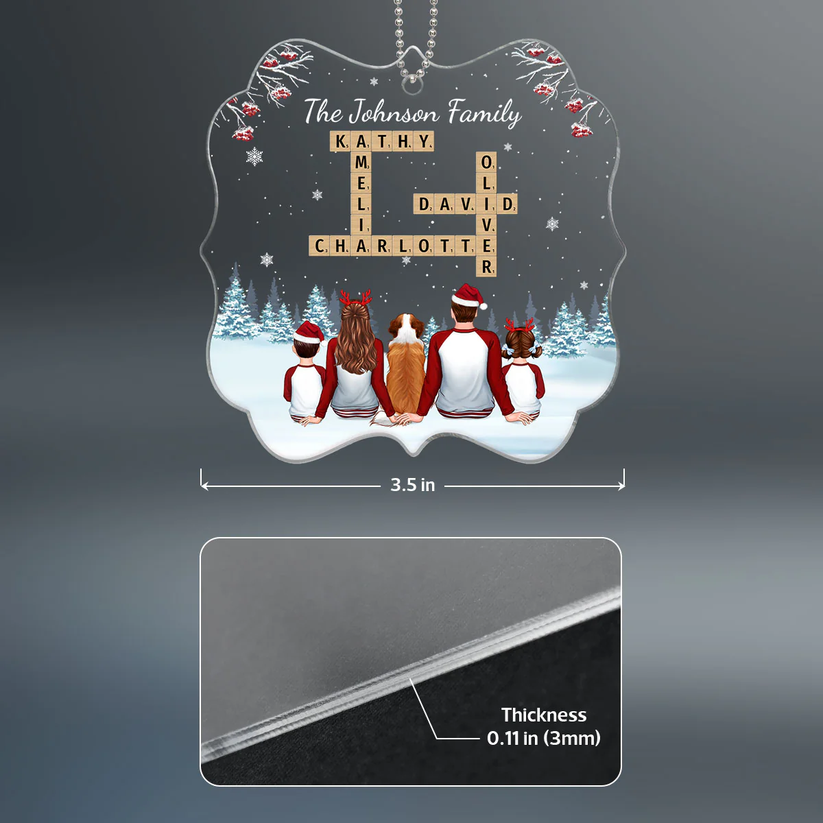 Family In Snow Crossword Puzzle Art Personalized Acrylic Ornament - Image 8