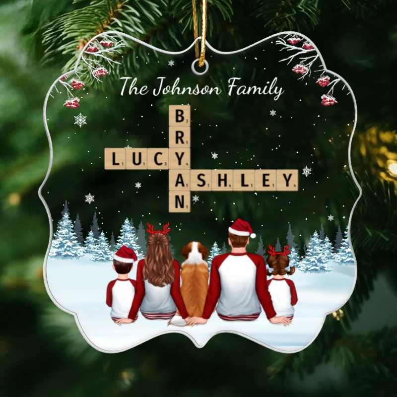 Family In Snow Crossword Puzzle Art Personalized Acrylic Ornament - Image 9