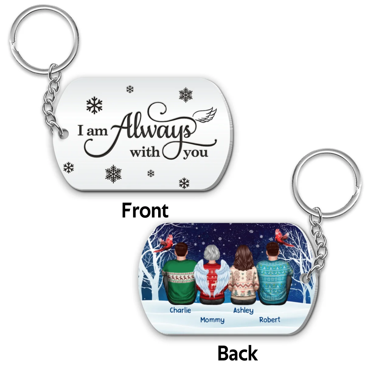 Family In Snow Memorial Cardinal Personalized Metal Keychain - Image 4