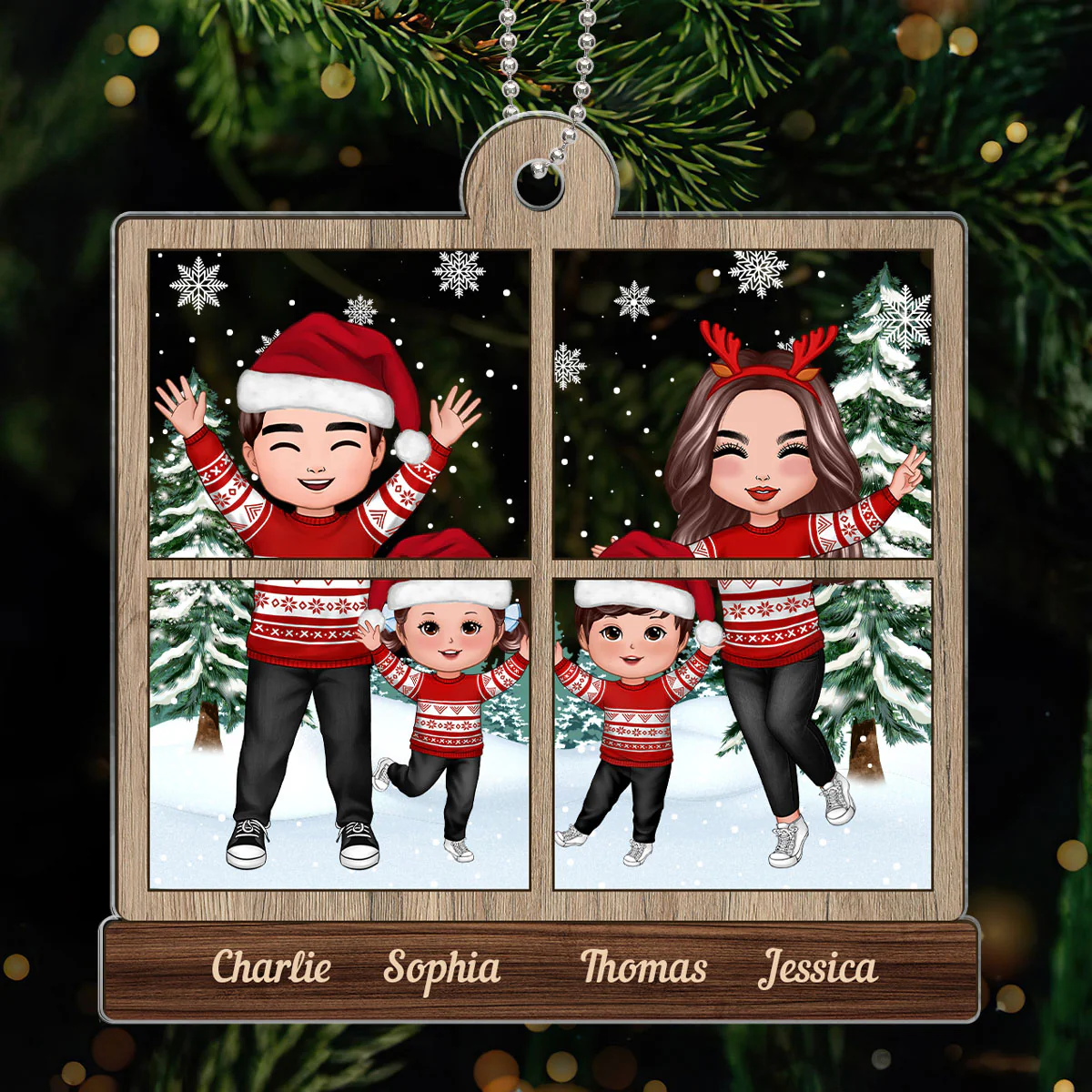 Family In Snow Outside Window Christmas Gifts Personalized Acrylic Ornament