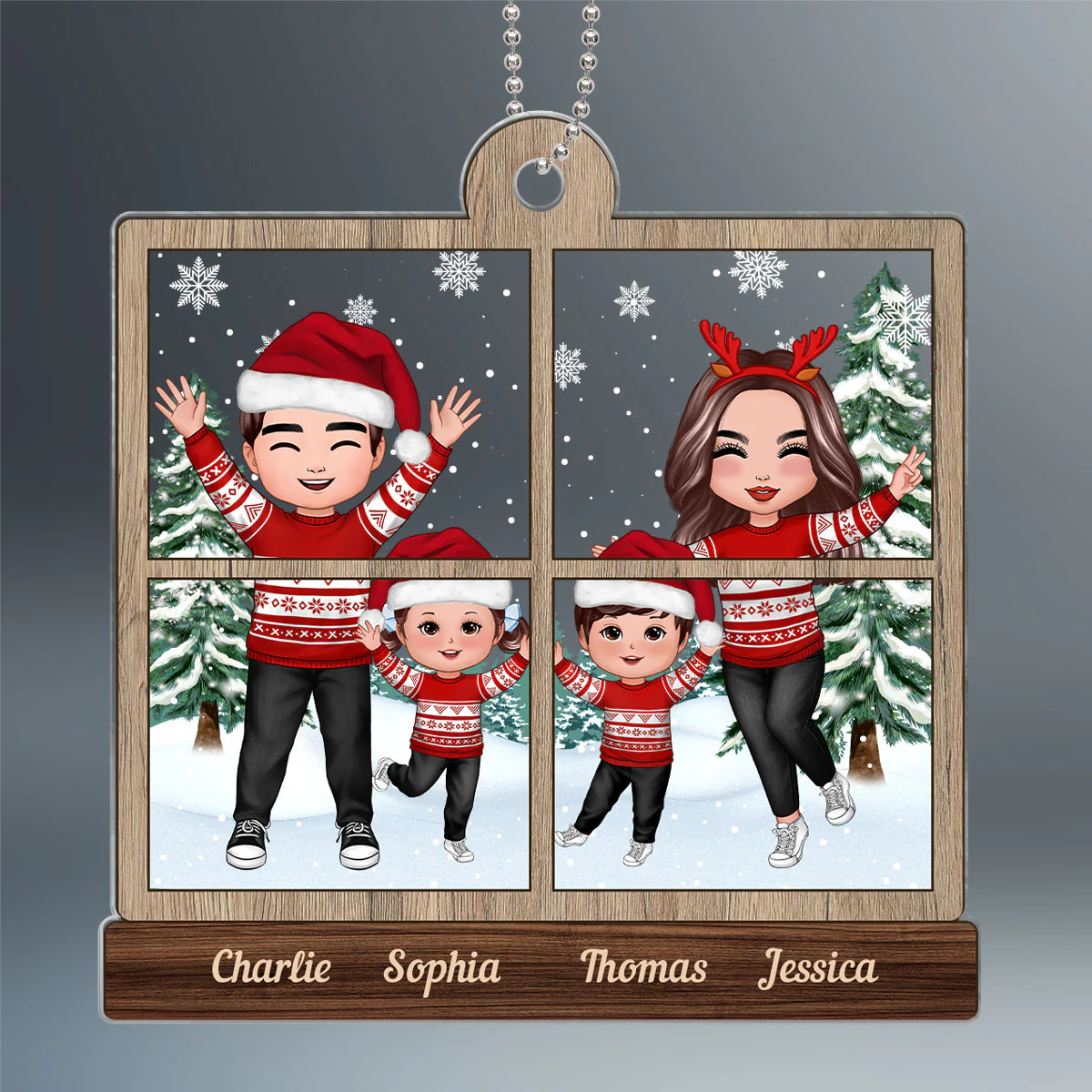 Family In Snow Outside Window Christmas Gifts Personalized Acrylic Ornament - Image 2