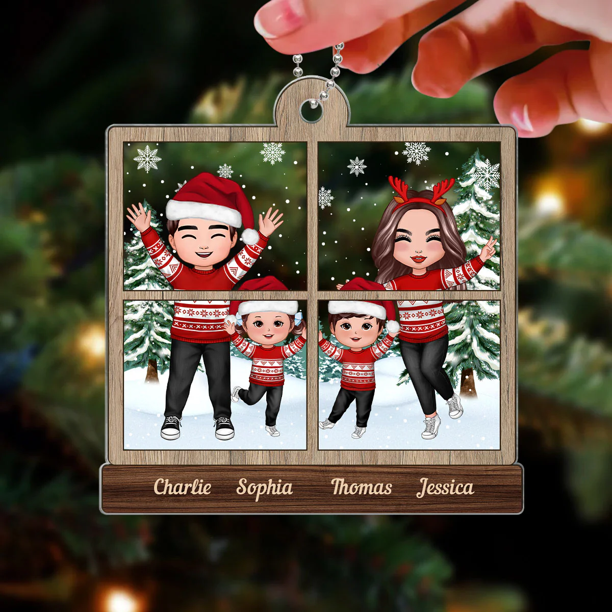 Family In Snow Outside Window Christmas Gifts Personalized Acrylic Ornament - Image 3